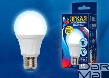 Лампа светодиодная диммируемая Uniel E27 12W 6500K матовая LED-A60 12W/6500K/E27/FR/DIM PLP01WH UL-00004288