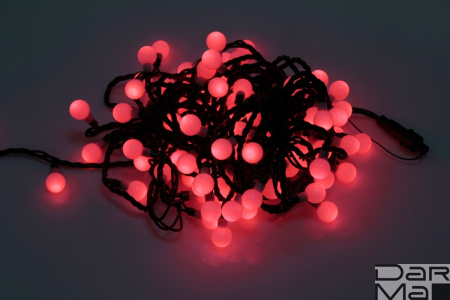 Гирлянда LED Шарики Красная 10м ф23мм Флеш Каучук черный провод
