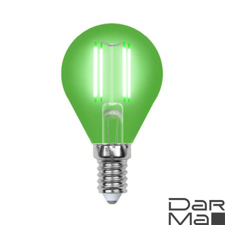 Лампа светодиодная филаментная Uniel E14 5W зеленая LED-G45-5W/GREEN/E14 GLA02GR UL-00002987