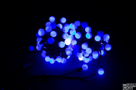 Гирлянда LED Шарики СИНЯЯ 10м ф23мм Флеш Каучук черный провод