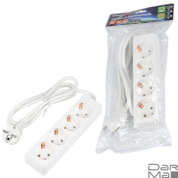 Удлинитель Uniel Ultra 4гн х 1,5м с/з S-GCU4-1,5 White UL-00010005