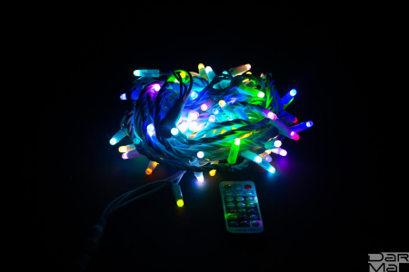 LED Гирлянда-нить (дюраплей) 10 м 7и цветная 100 LED, флэш белый  Каучук б/провода-контроллера