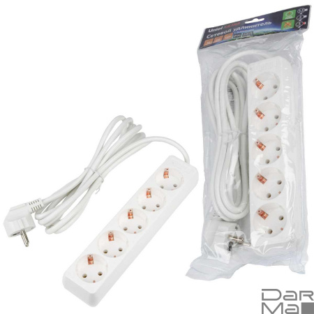 Удлинитель Uniel Ultra 5гн х 3м с/з S-GCU5-3 White UL-00010008