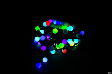 Гирлянда LED Шарики RGB быстрый 10м ф23мм 10м Флеш Каучук черный провод